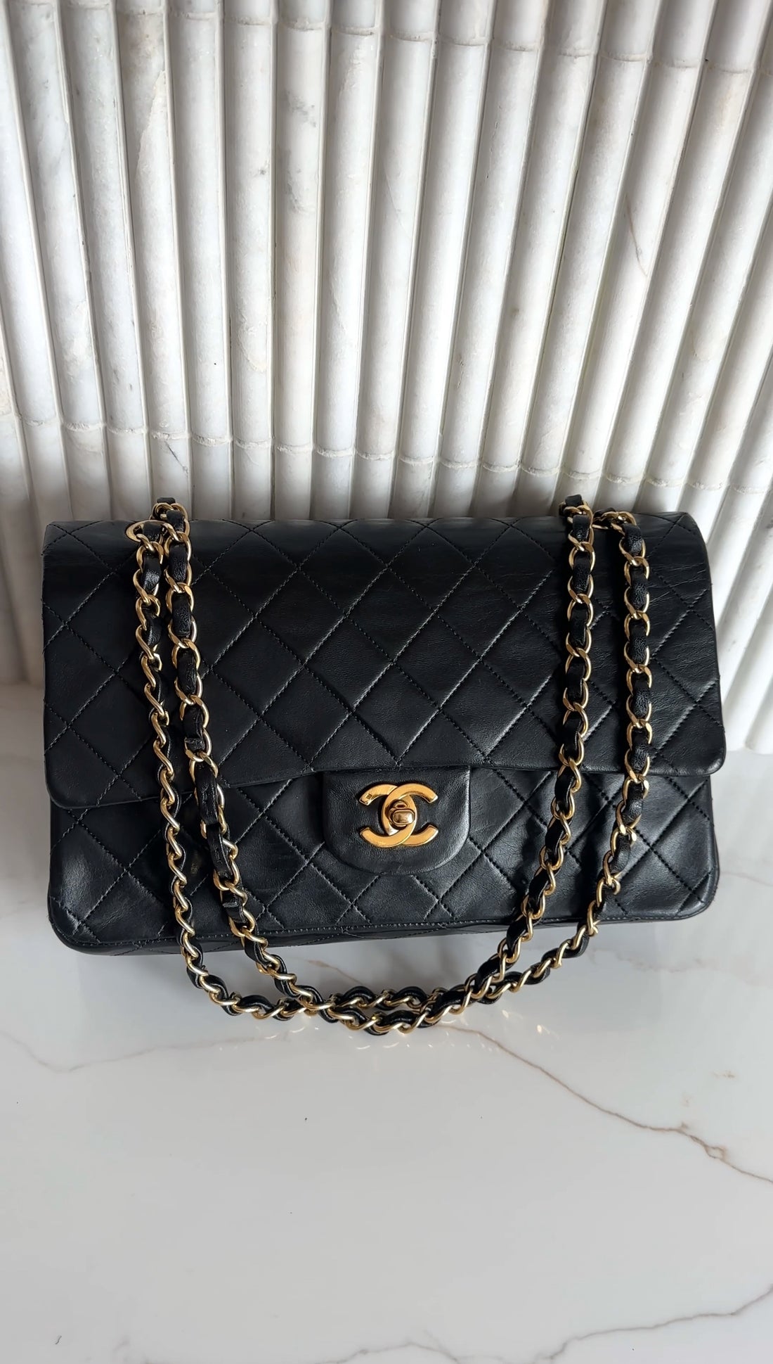 Chanel Vintage 1989-1991 Black Lambskin Medium Classic Double Flap Bag