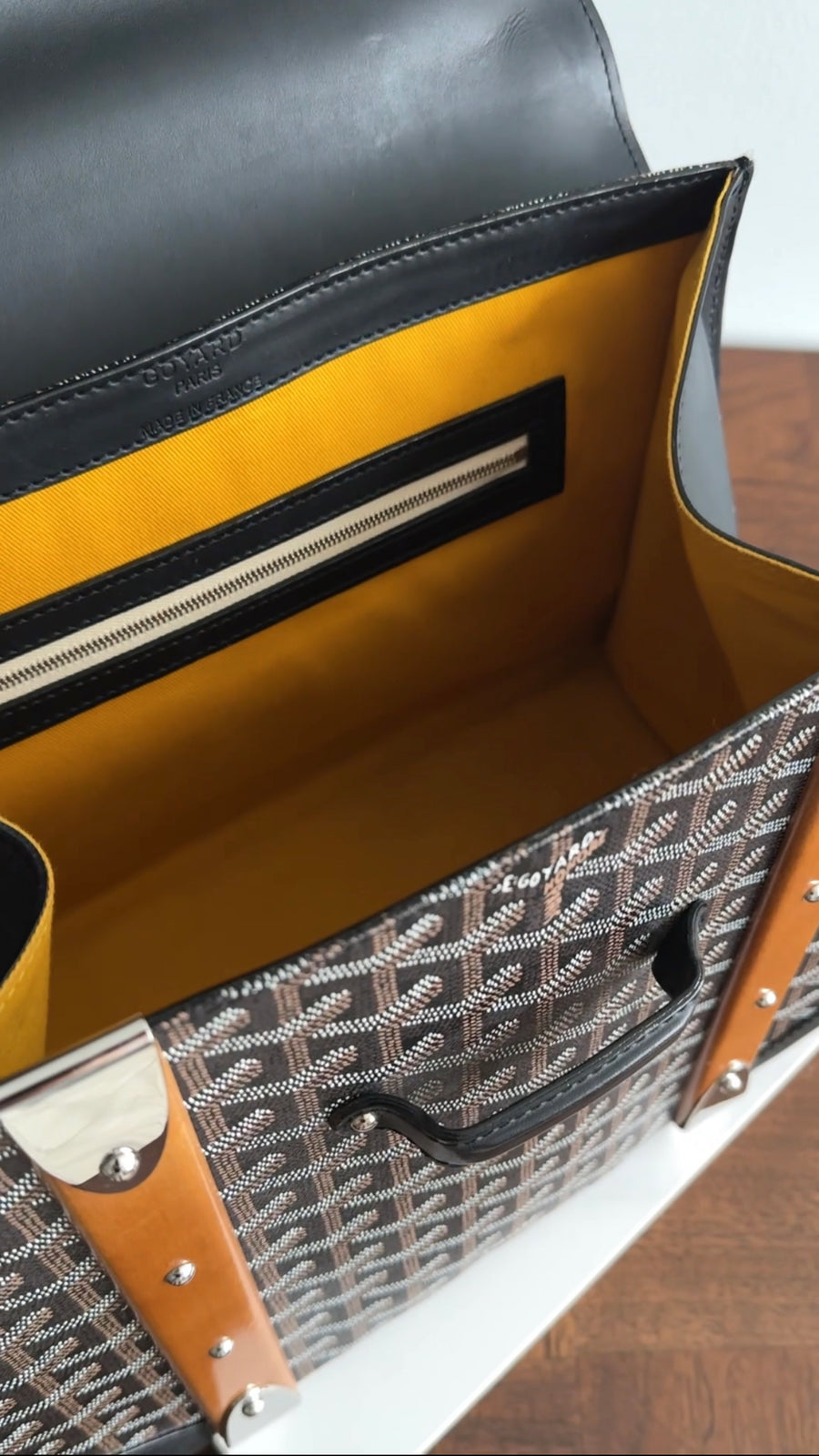 Goyard Goyardine Saigon MM Wood Trim Handbag