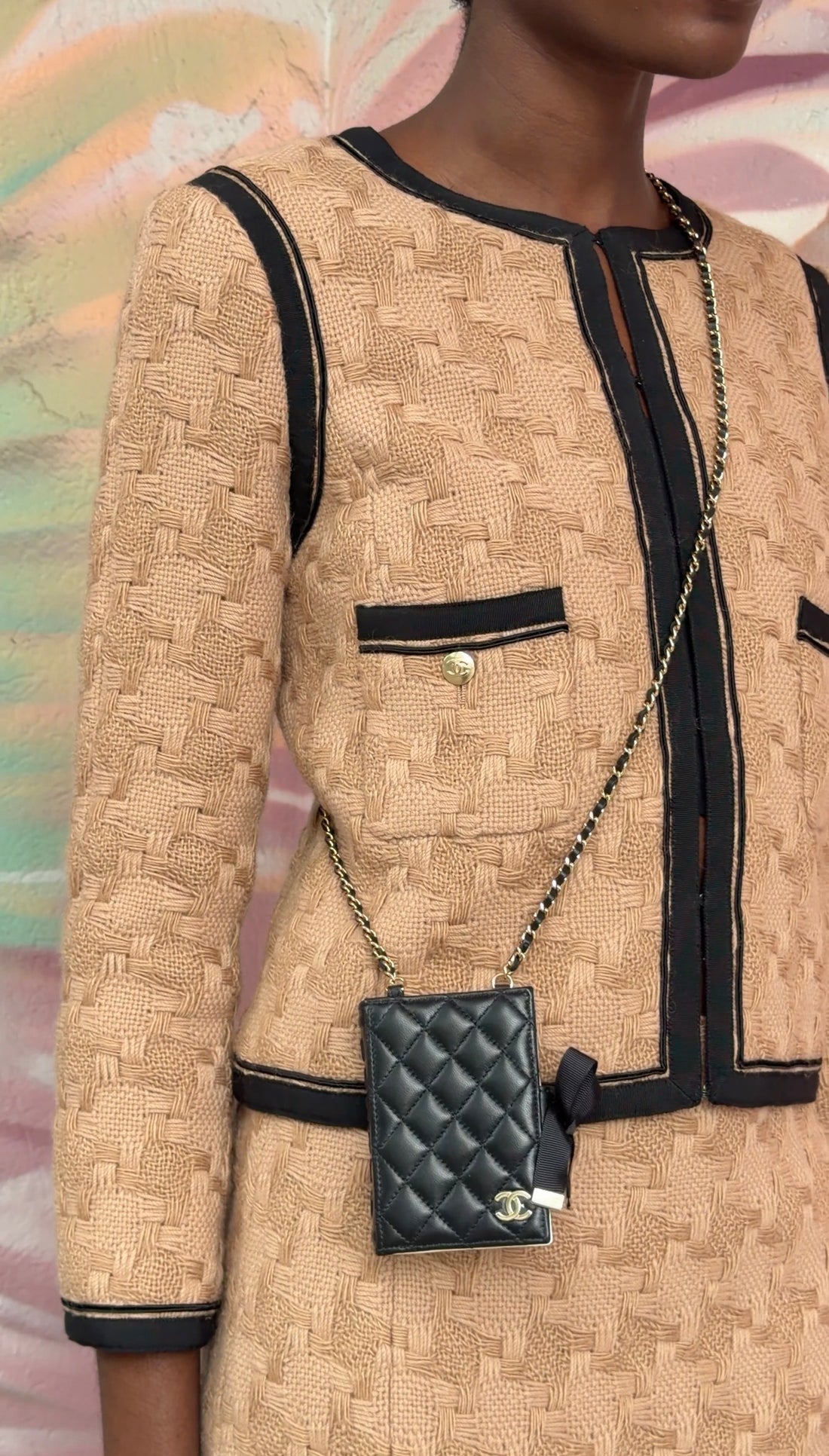 Chanel Black Lambskin Quilted Book Card Holder on Chain