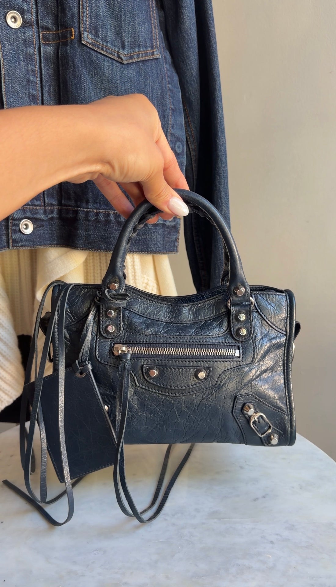 Balenciaga Navy Blue SS 2018 Mini Lambskin Moto City Bag Mini