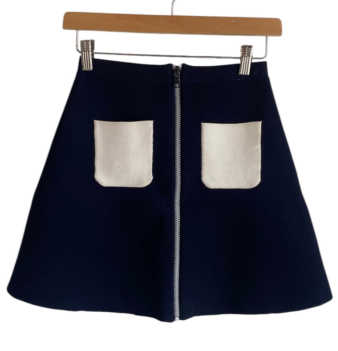 Sandro Navy White Pocket Mini Skirt