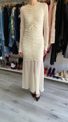 Moré Noir Ivory Ruched Fishtail Midi Dress - M