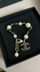 Chanel B15 V CC Pearl  and Black Bead Goldtone Chain Bracelet
