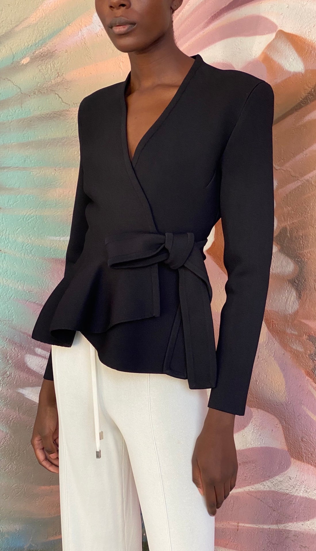 Scanlon Theodore Black Double Knit Wrap Jacket - S