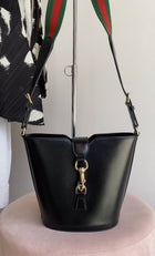 Gucci Black Calfskin Tritone Stripe Web Small Bucket Bag