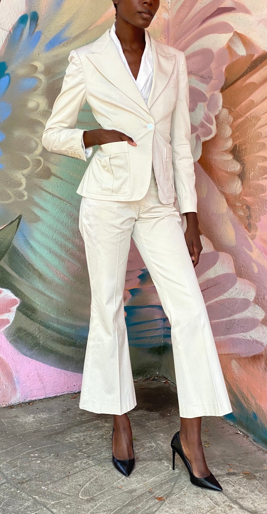 Gucci Khaki Beige 2004 Vintage Single Button Two Piece Pant Suit - 44 / 42