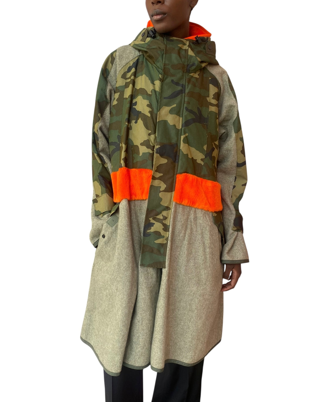 Junya Watanabe Camo & Orange Fleece Panelled Canvas Coat - XS