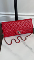 Chanel Red Lambskin Quilted Leather East West Accordion Wallet on Chain Bag