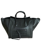 Celine Black Croc-Embossed Medium Phantom Luggage Tote