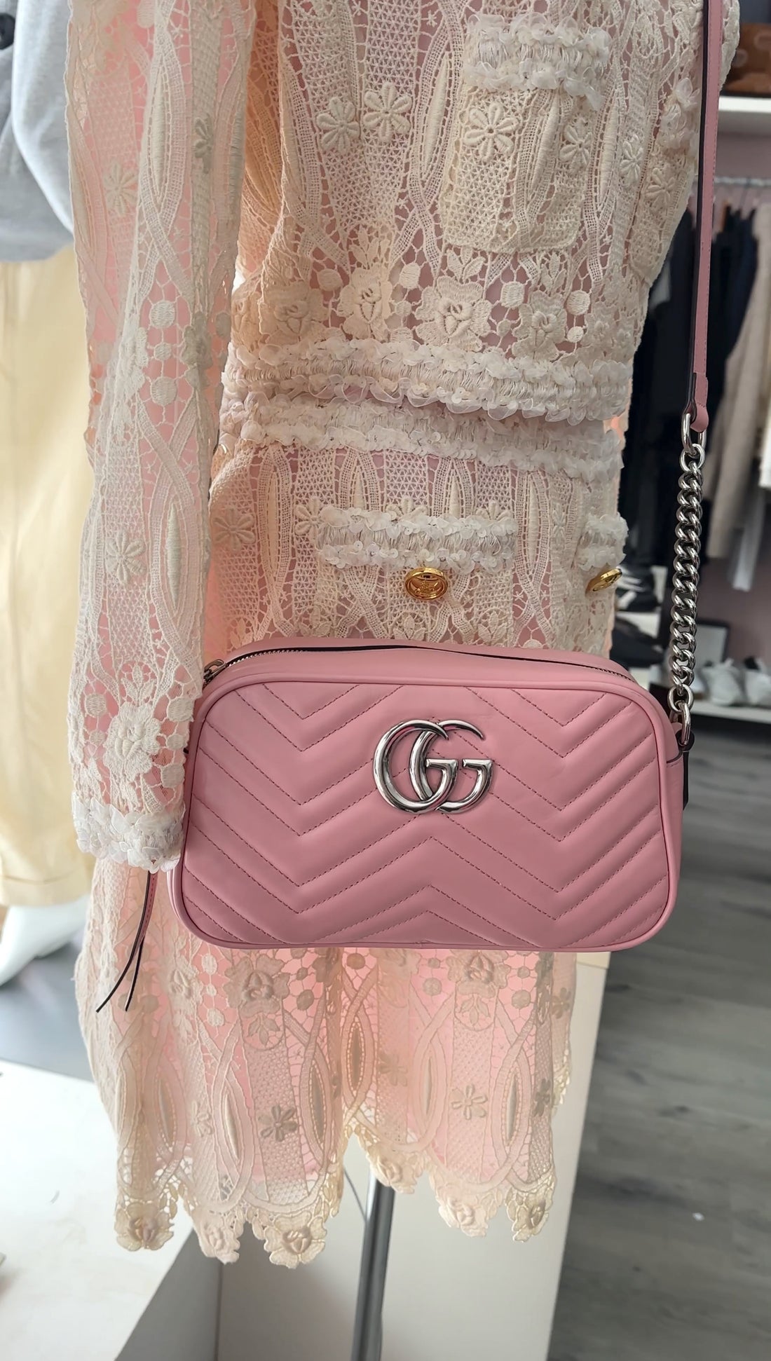 Gucci Pink Matelasse Quilted GG Camera Crossbody Bag