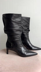 Brunello Cucinelli Black Leather Slouch Mid Boot - 36.5