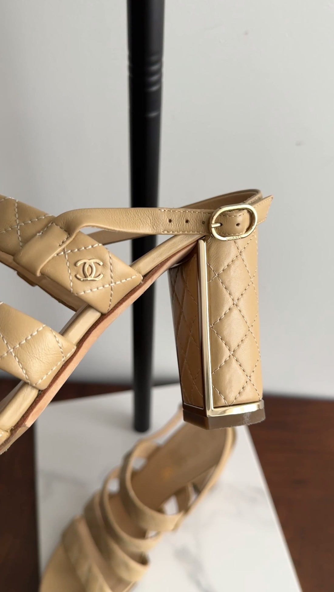 Chanel Beige Quilted Leather Block Heel Sandals 40 – I MISS YOU