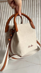 Loro Piana Micro Bale Canvas Toile and Leather Two Way Tote Bag