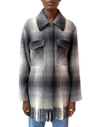 T By Wang Grey Fringe Checked Shacket - US 6