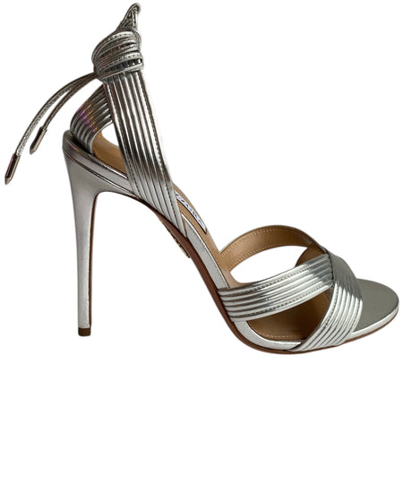 Aquazzura Silver Ankle Wrap Ari Sandals - 38.5