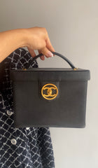 Chanel Black GHW Vintage Grained Leather CC Vintage Box Vanity Bag