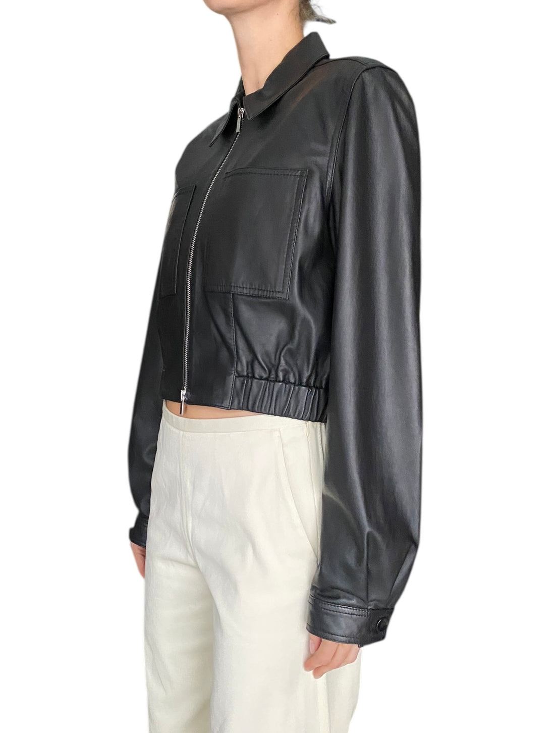 Proenza Schouler Black Cropped Leather Jacket - US 6