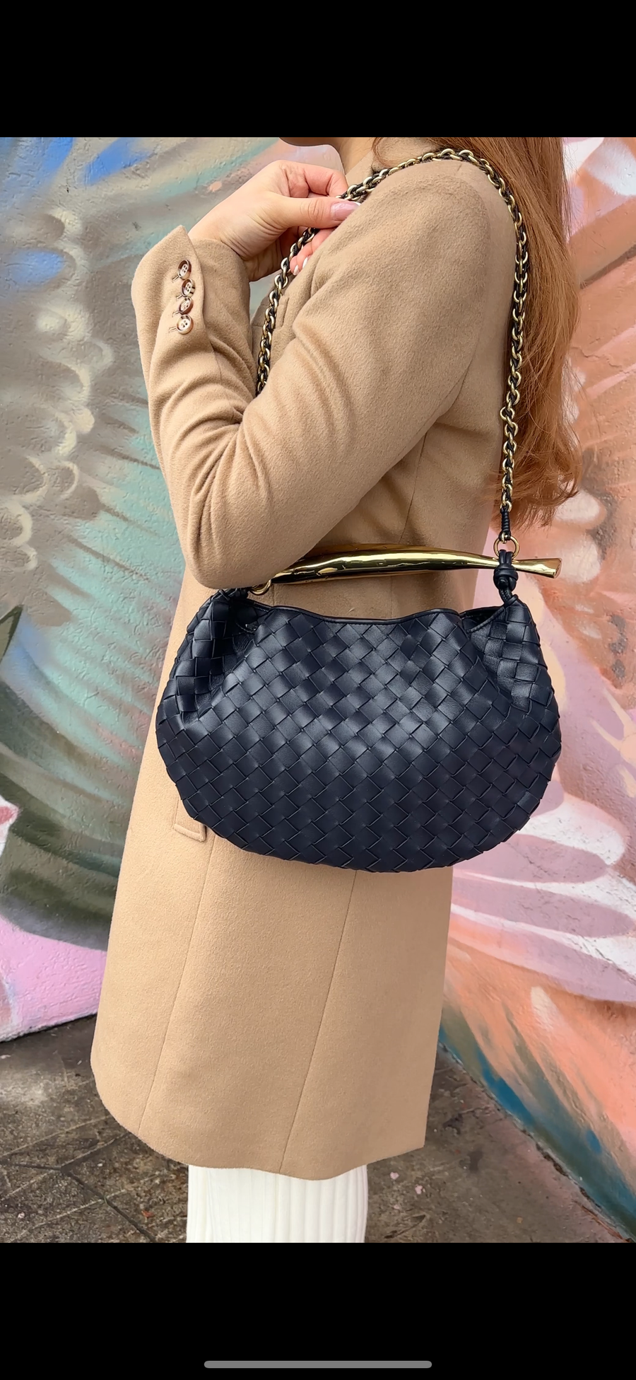 Bottega Veneta Navy Intrecciato Leather Medium Sardine Chain Bag