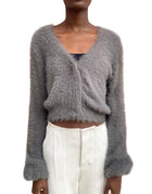 Alberta Ferretti Grey Fuzzy Cropped Cardigan - US 6