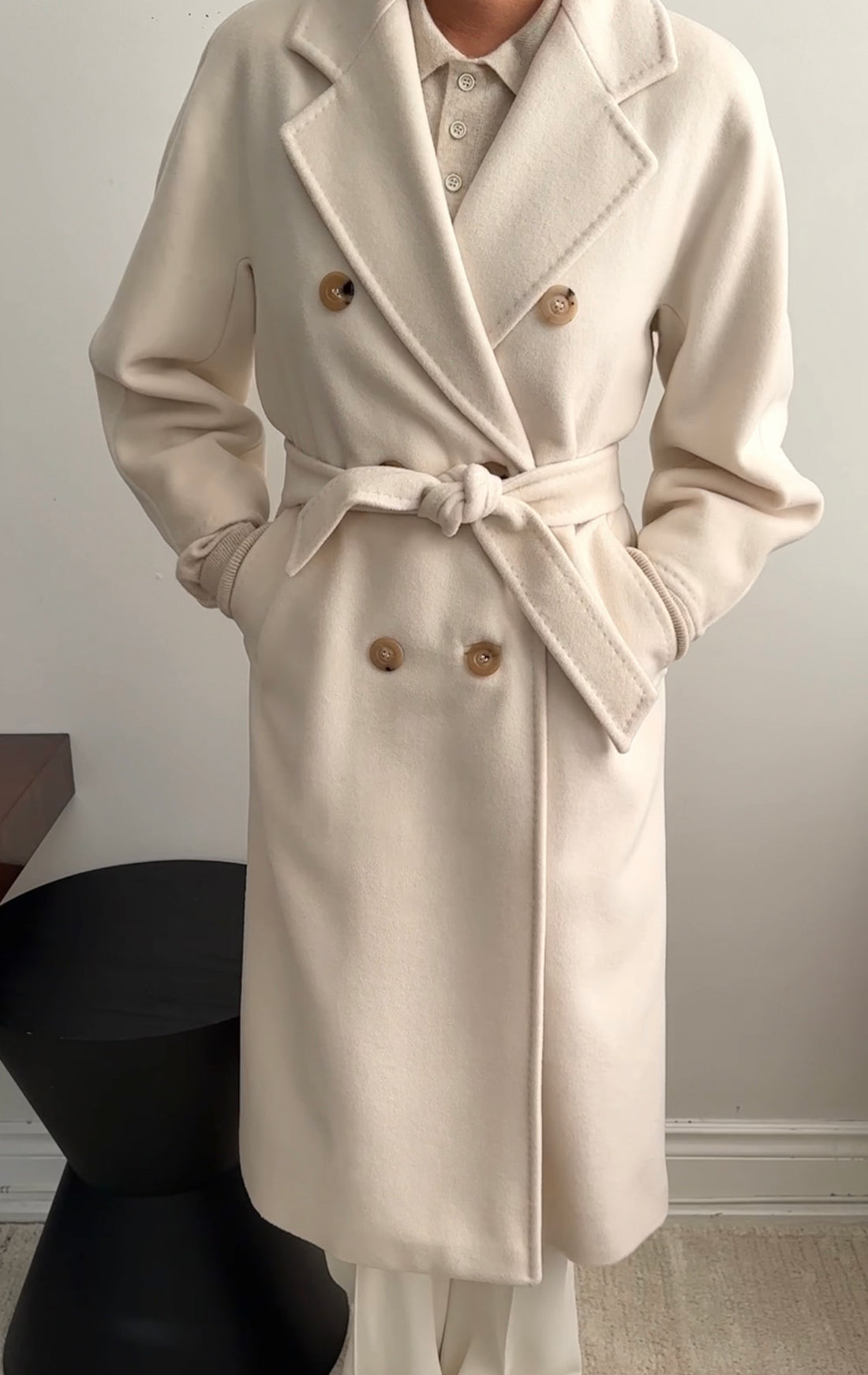 Max Mara Ivory Wool / Cashmere Belted Coat - XS / 0 / 2