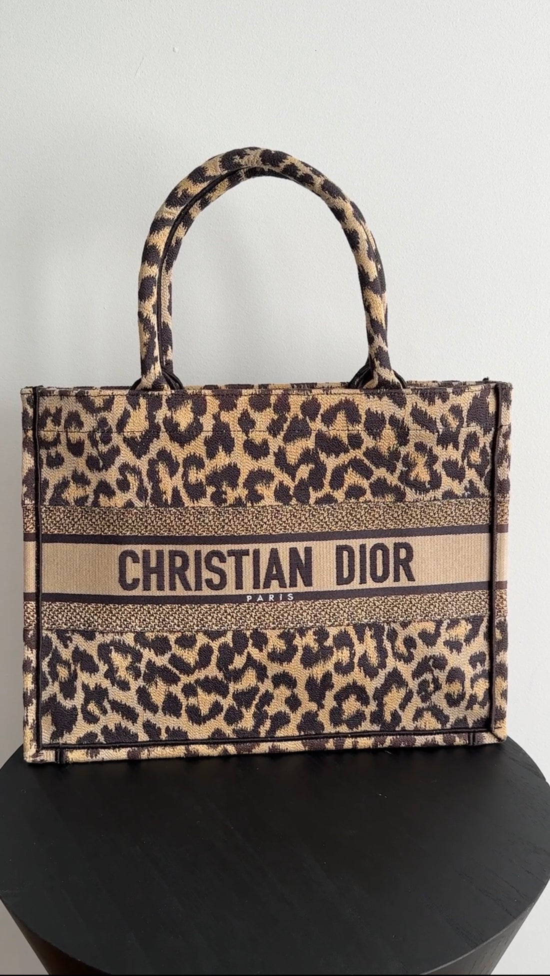 Christian Dior Medium Leopard Canvas Book Bag Tote