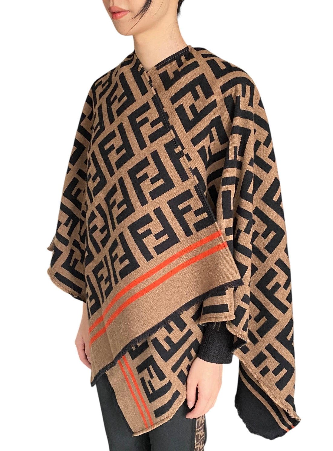 Fendi Brown Monogram Wool Blend Poncho