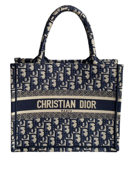 Christian Dior 2022 Navy and Ecru Oblique Monogram Canvas Small Book Tote