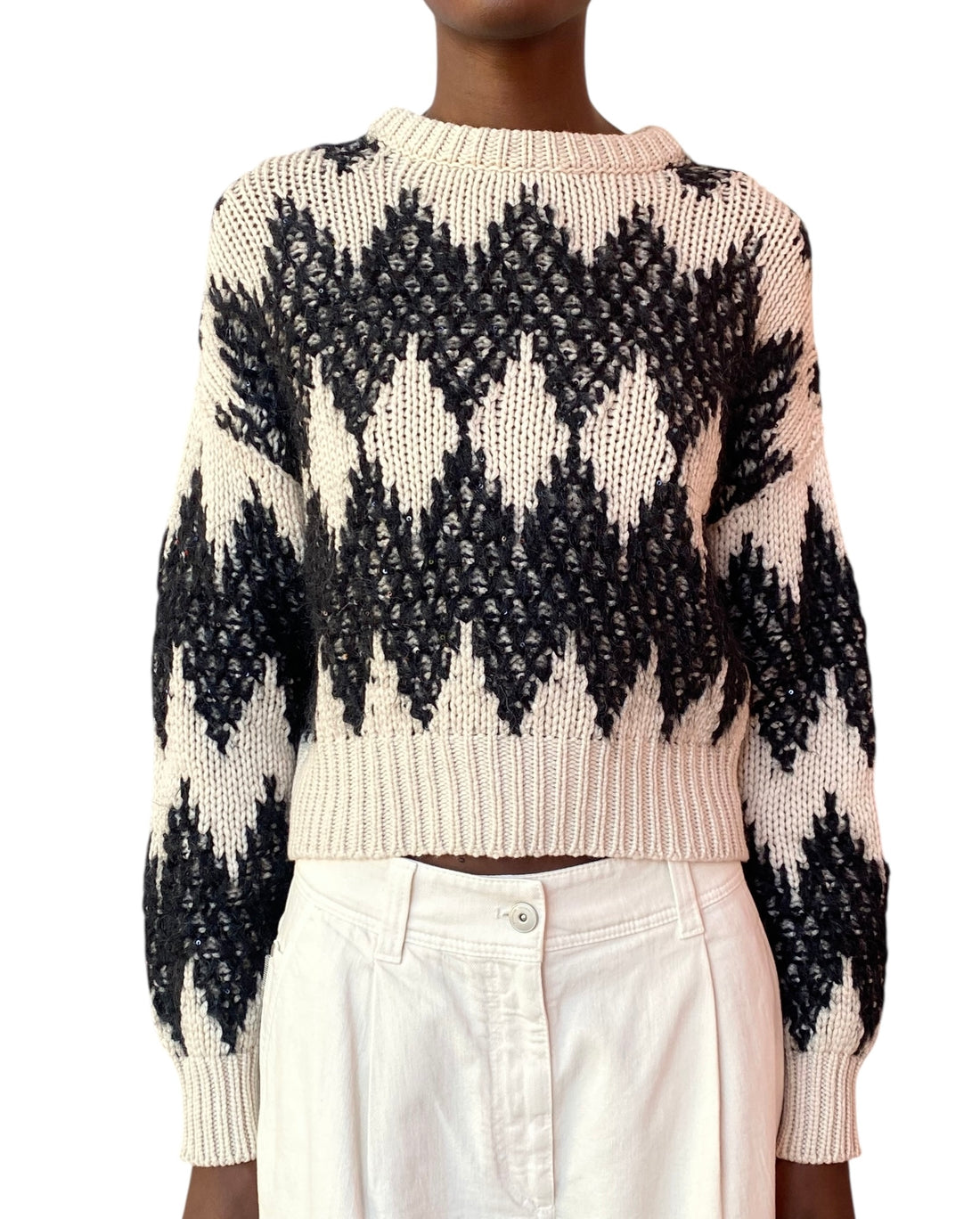 Brunello Cucinelli Beige Cashmere Blend Jacquard Knit Sweater - S