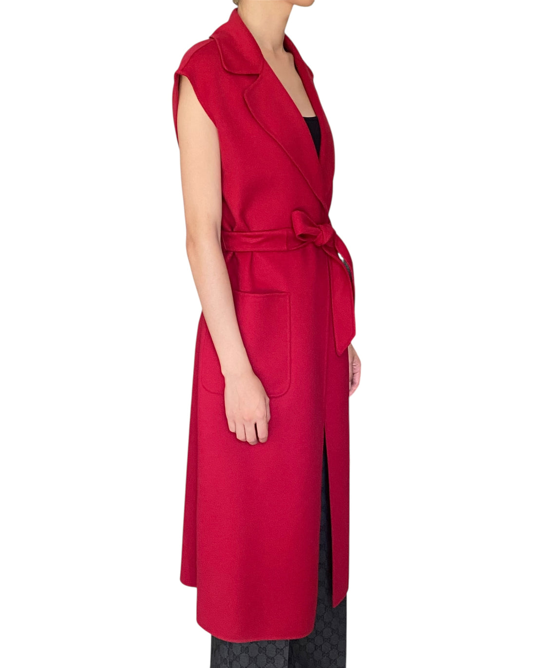 Max Mara Double Red Double Faced Wool Wrap Long Vest - US 8