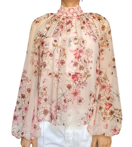 Giambattista Valli Pink Chiffon Floral Print Blouse - 42 / S / US 6