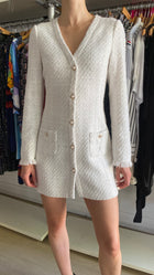 Sau Lee White Tweed Pearl Button Blazer Mini Dress - US 4
