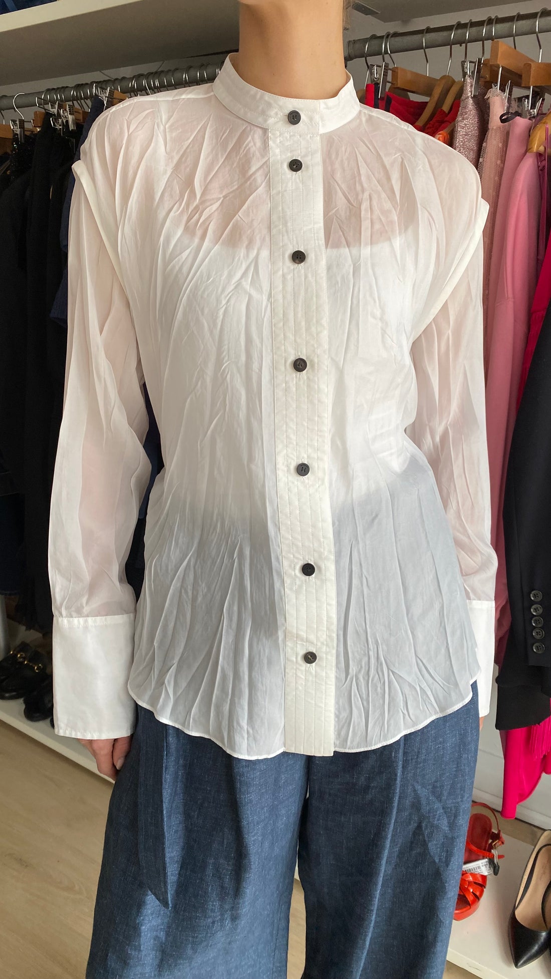 Ferragamo White Wrinkled Sheer Long Sleeve Shirt - IT 38 / US 4-6