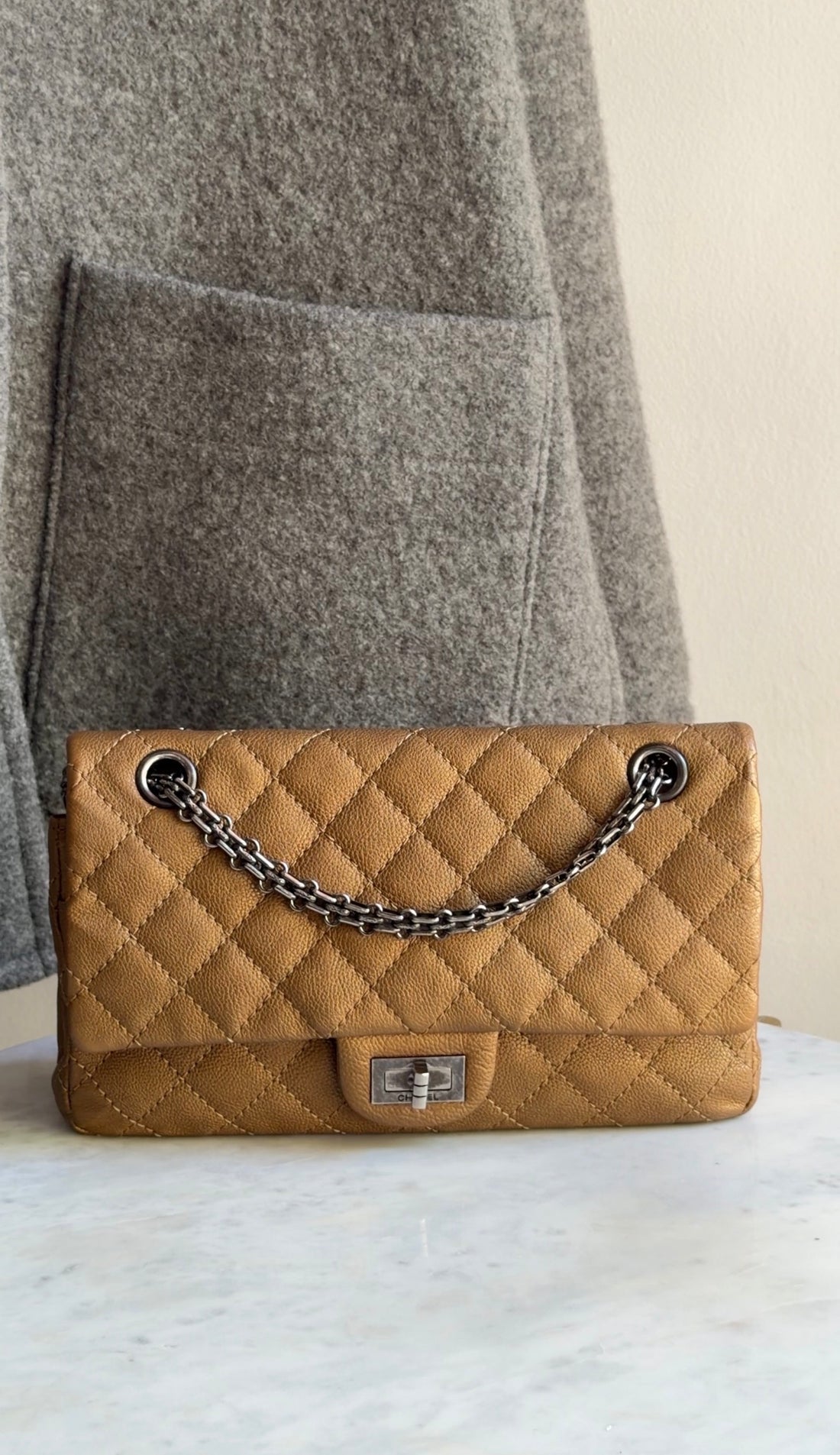 Chanel Bronze Caviar Quilted Leather 2.55 Reissue 225 Medium Flap Bag 225