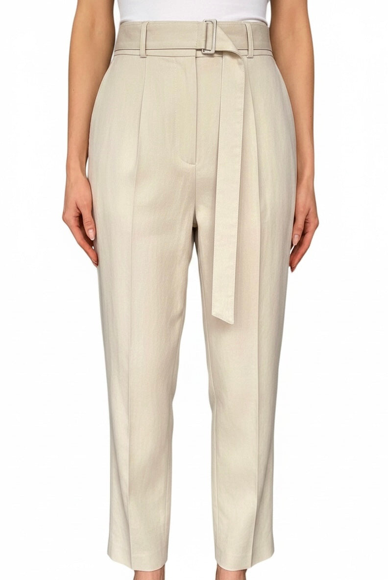 Brunello Cucinelli Beige Linen Belted High-Waisted Monili Trousers - IT 44 / US 8