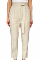Brunello Cucinelli Beige Linen Belted High-Waisted Monili Trousers - IT 44 / US 8