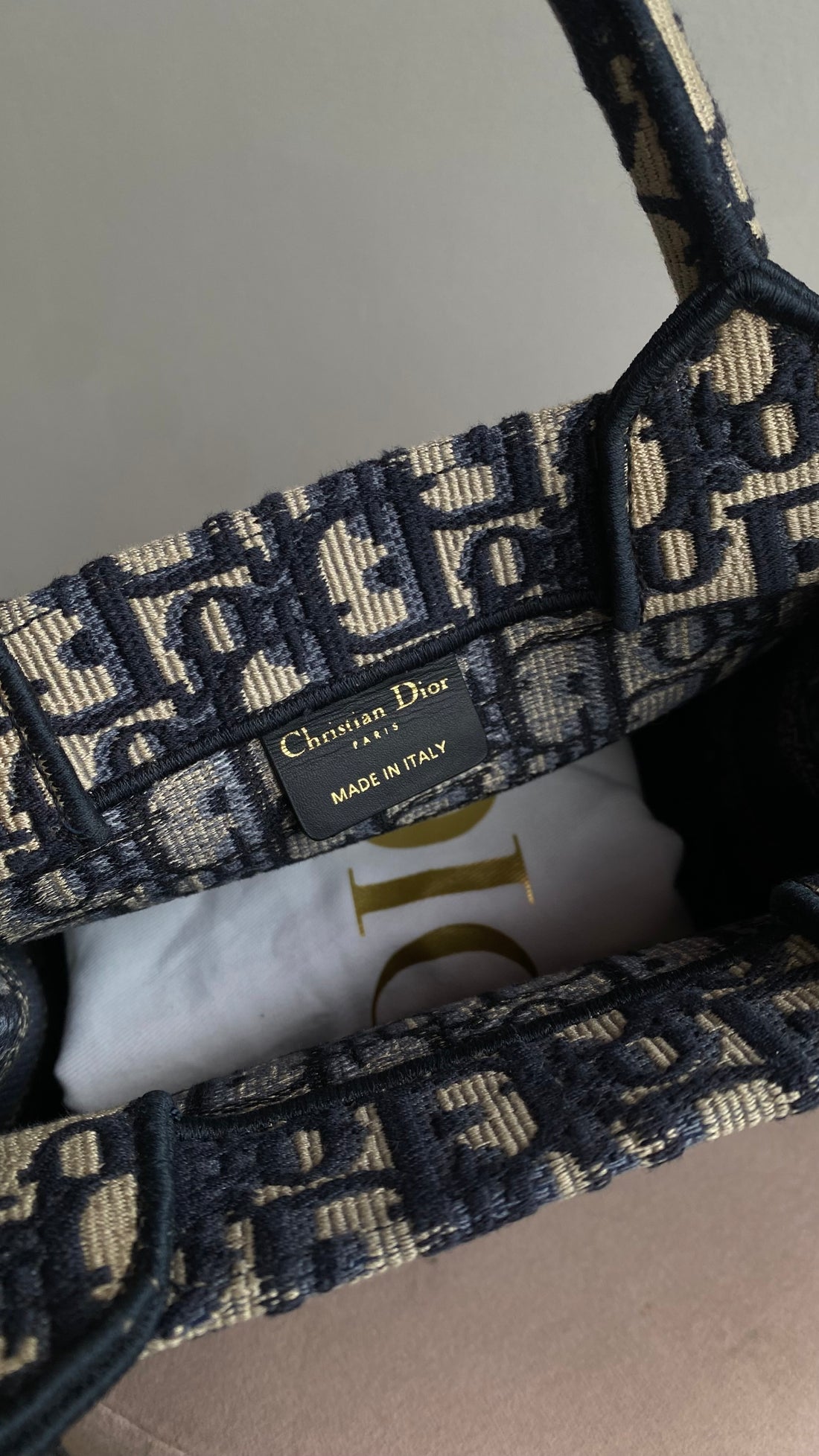 Christian Dior 2022 Navy and Ecru Oblique Monogram Canvas Small Book Tote
