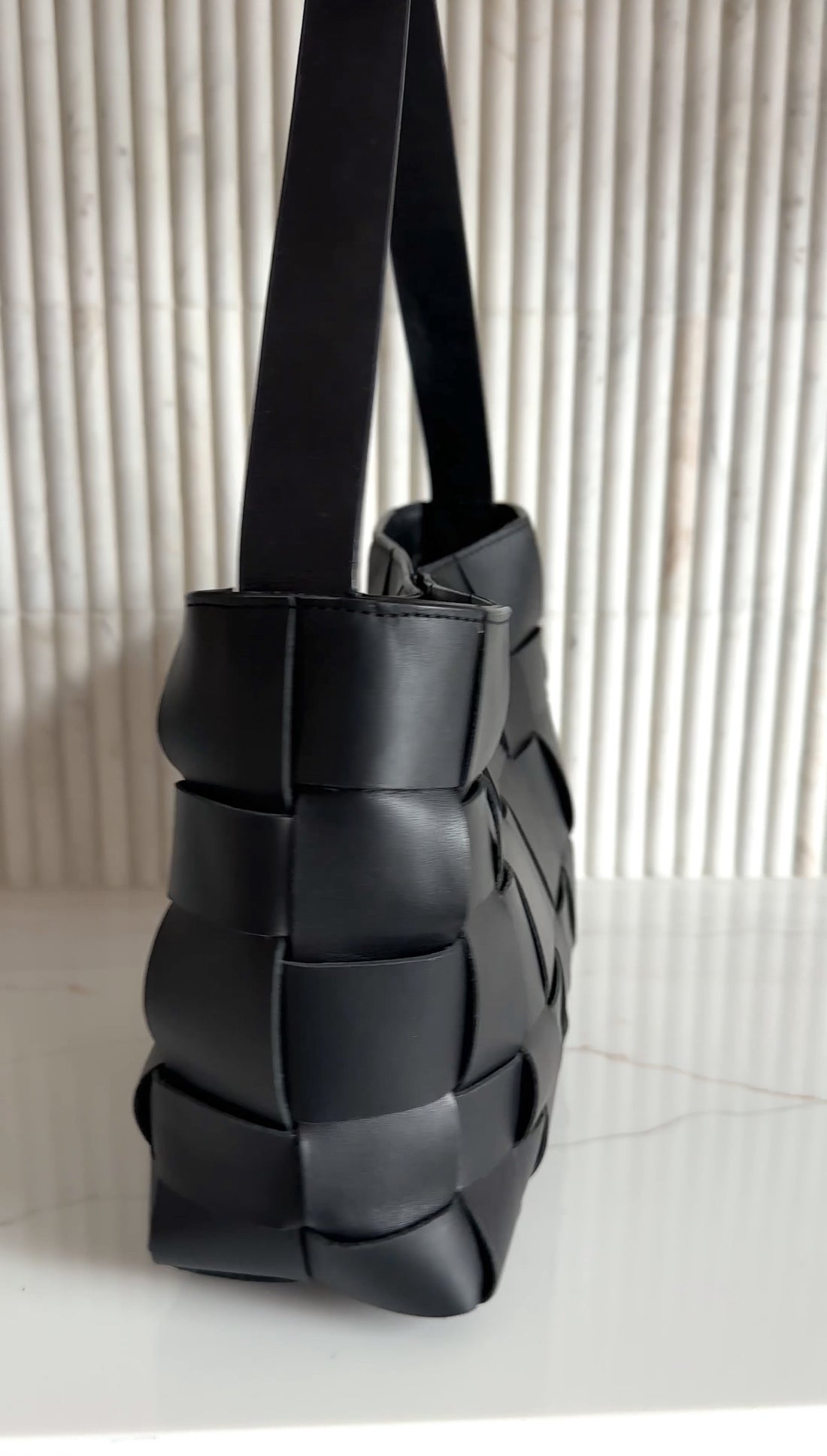 St. Agni Black Woven Leather Mini Tote Bag