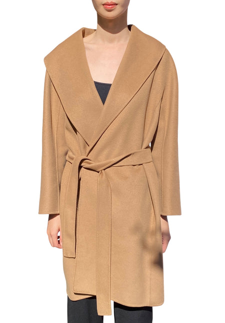 Max Mara Camel Wool Wrap Coat - US 14