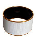Hermes White Chevron Enamel Extra Wide Bangle Bracelet GHW