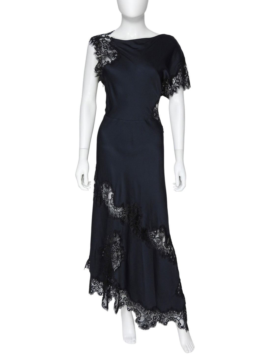 ALC Navy Black Alessia Satin Lace Asymmetrical Dress - US 8