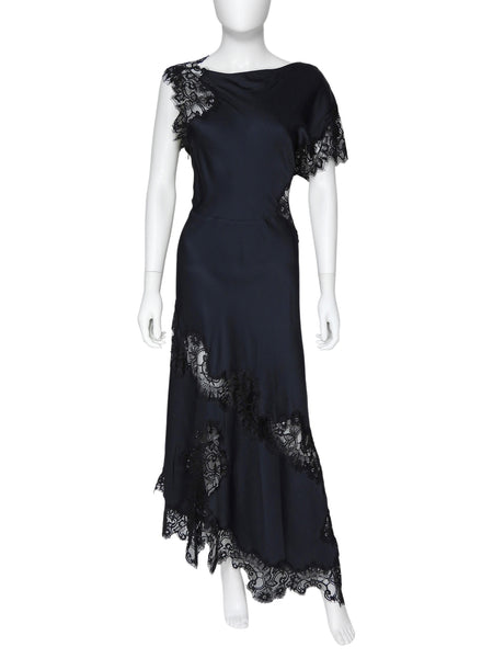 ALC Navy Black Alessia Satin Lace Asymmetrical Dress - US 8