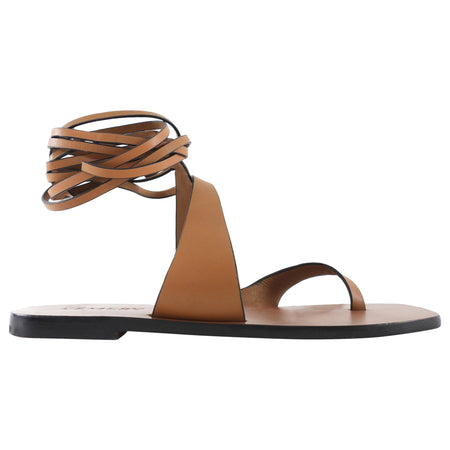 A Emery Carter Brown Leather Ankle Wrap Flat Sandals - 37
