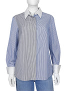 Akris Punto Blue White Pinstripe Banker Collar Shirt - 8