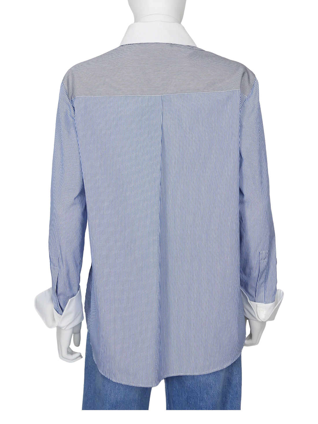 Akris Punto Blue White Pinstripe Banker Collar Shirt - 8