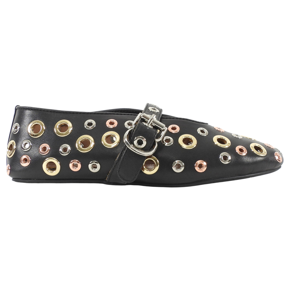 Alaia Black Leather Mixed Metal Eyelet Mary Jane Ballet Flats -36