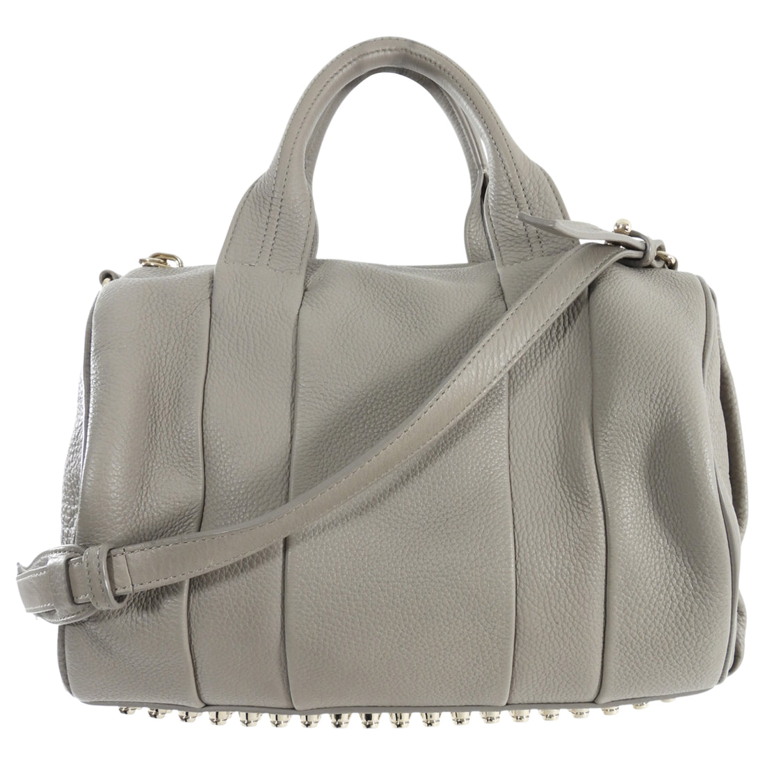 Alexander Wang Oyster Grey Grained Leather Gold Stud Rocco Satchel Bag