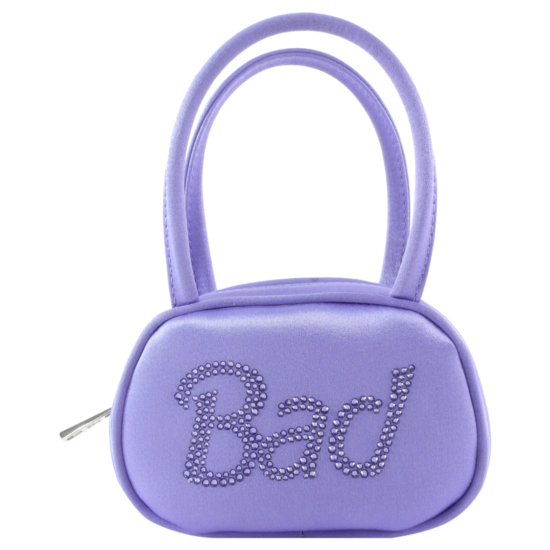 Amina Muaddi "Bad" Strass Purple Satin Mini Bag