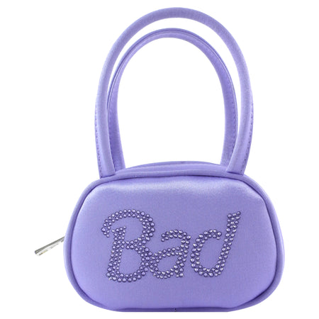 Amina Muaddi "Bad" Strass Purple Satin Mini Bag