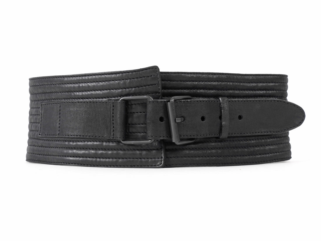 Ann Demeulemeester Black Quilted Leather Double Buckle Waist Belt - XS
