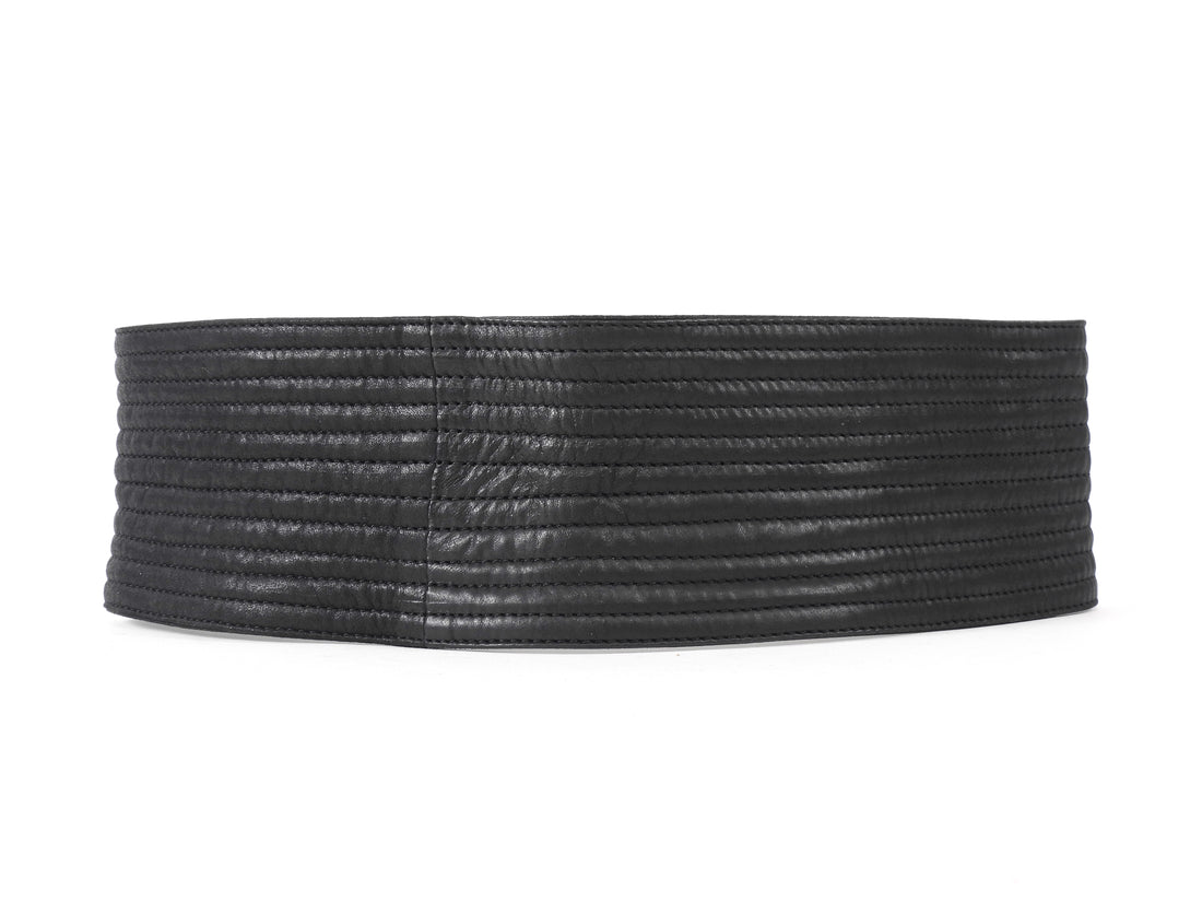 Ann Demeulemeester Black Quilted Leather Double Buckle Waist Belt - XS